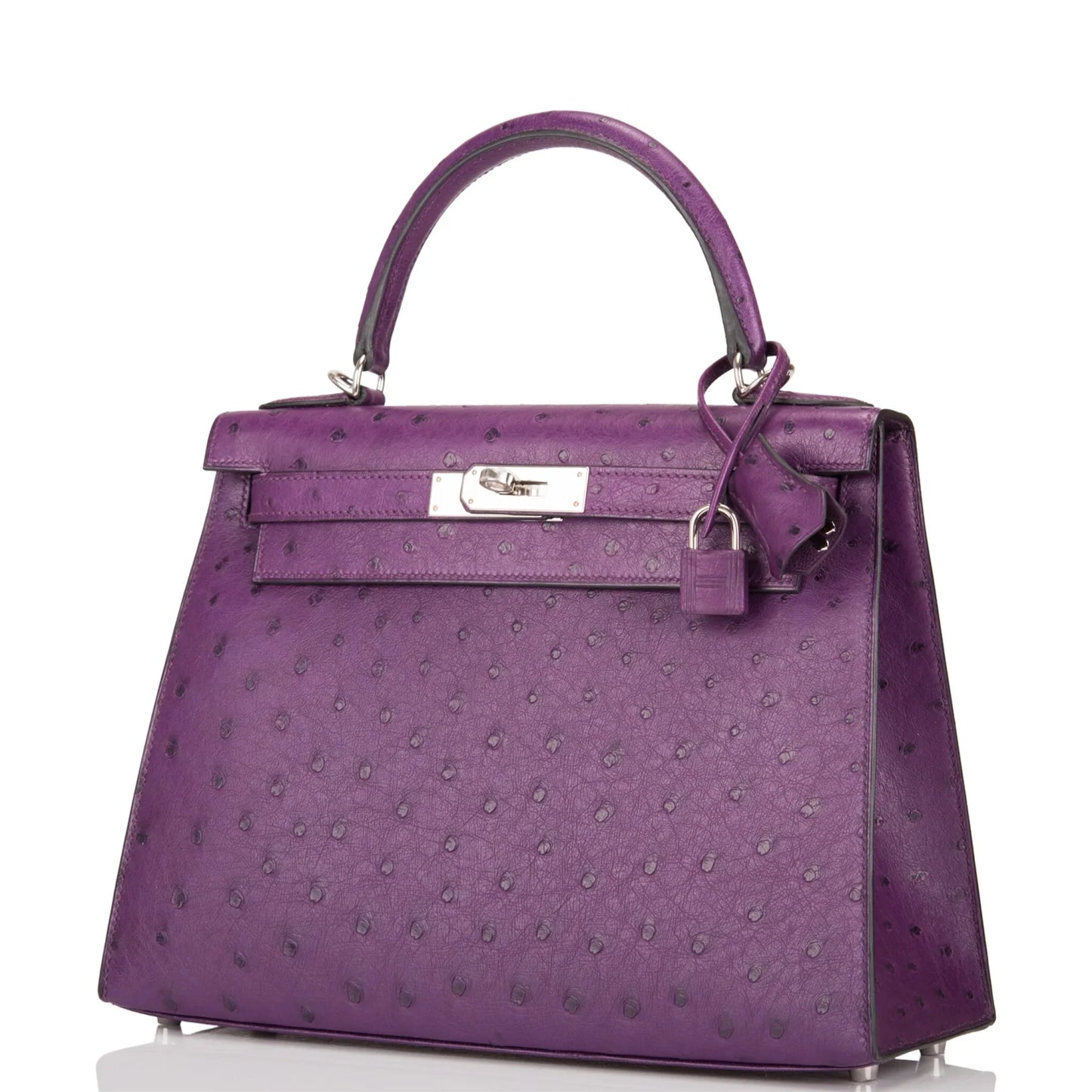Violet Dotted Texture Structured Flap Satchel With Silvery Polished Hardware