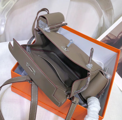 Taupe  Vertical Turn-Lock Daypack With Matching Mini Detachable Pouch