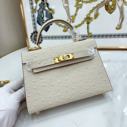 Cream Off-White Dotted-Texture Mini Structured Satchel With Gold-Tone Hardware