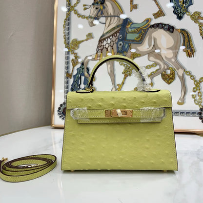 Lime Green Dotted-Texture Structured Satchel With Gold-Tone Hardware
