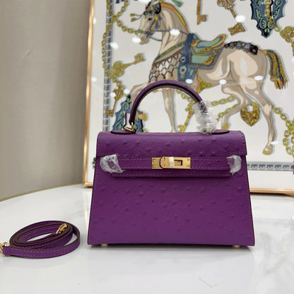 Violet Dotted Texture Structured Flap Satchel With Silvery Polished Hardware