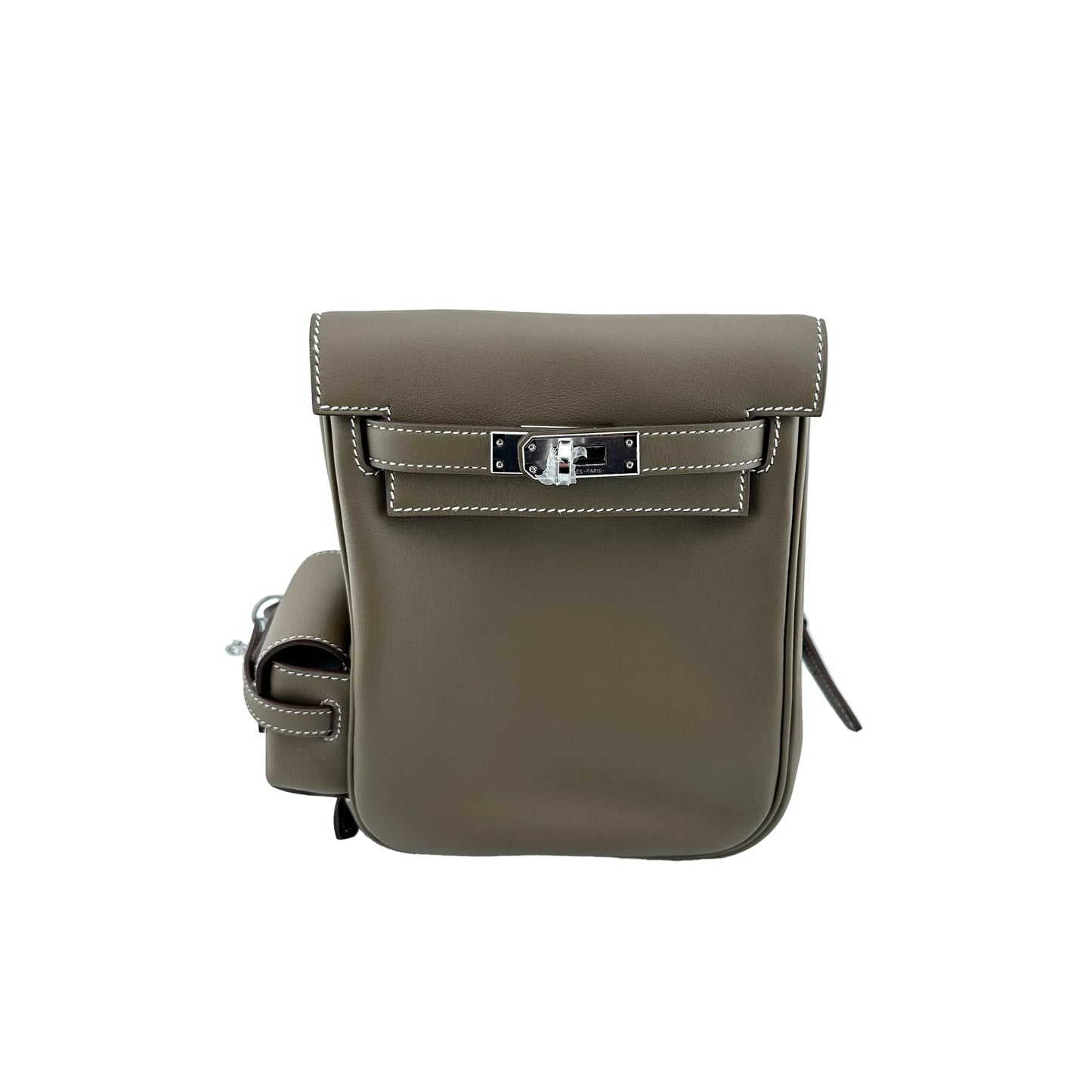 Taupe  Vertical Turn-Lock Daypack With Matching Mini Detachable Pouch