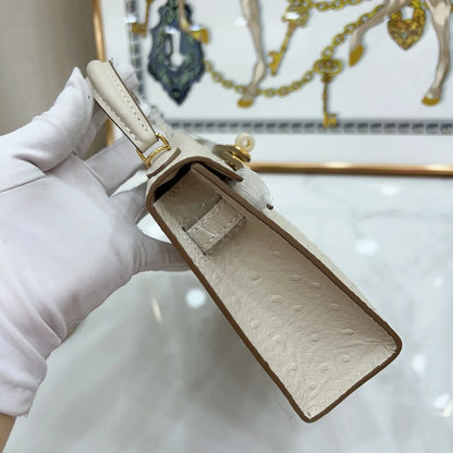 Cream Off-White Dotted-Texture Mini Structured Satchel With Gold-Tone Hardware