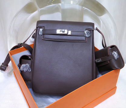 Chocolate Brown Vertical Flap Turn-Lock Daypack With Detachable Mini Utility Pouch