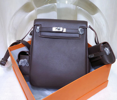 Chocolate Brown Vertical Flap Turn-Lock Daypack With Detachable Mini Utility Pouch