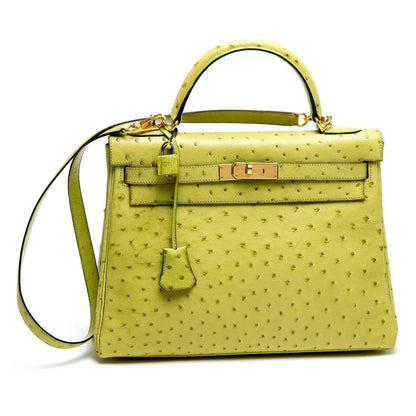 Lime Green Dotted-Texture Structured Satchel With Gold-Tone Hardware
