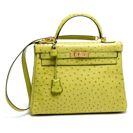 Lime Green Dotted-Texture Structured Satchel With Gold-Tone Hardware