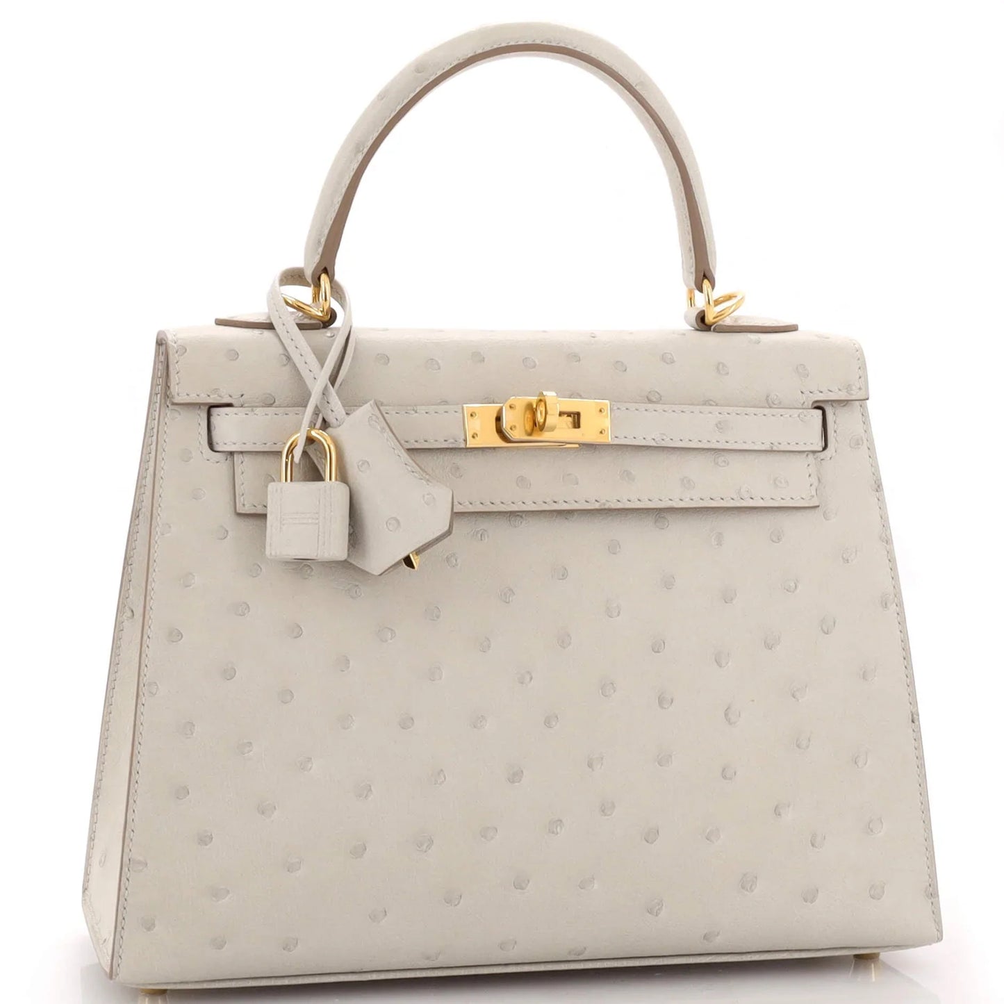 Cream Off-White Dotted-Texture Mini Structured Satchel With Gold-Tone Hardware