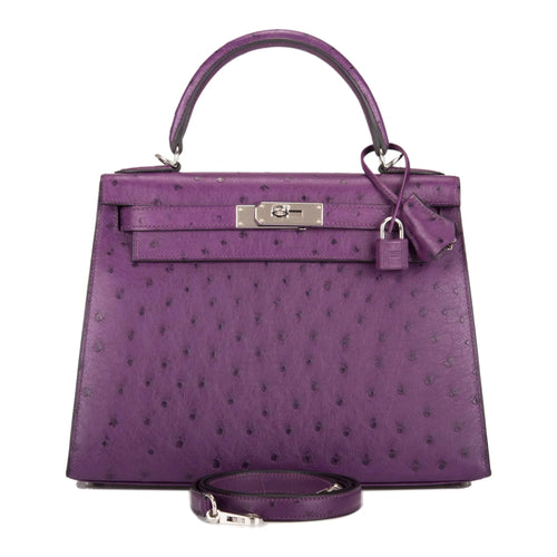 Violet Dotted Texture Structured Flap Satchel With Silvery Polished Hardware