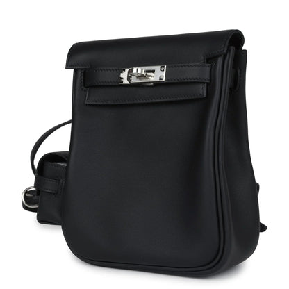 Jet Black Vertical Turn-Lock Daypack With Matching Mini Accessory Pouch